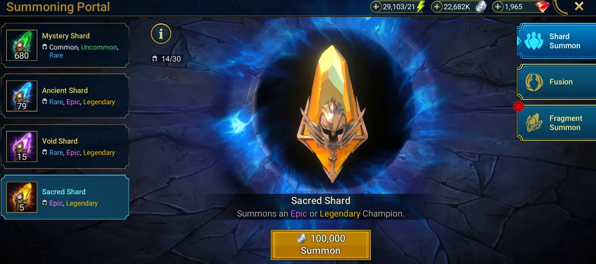 Starter — 29 Ancient + 7 Void + 1 Sacred Shards